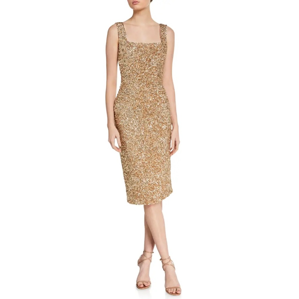 NWOT Alice + Olivia Helen Sequin Midi Dress Gold